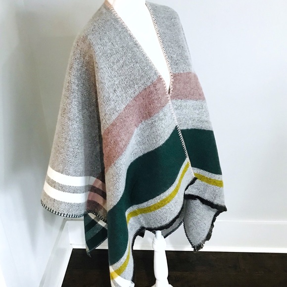 Only 1 Left! Marcus Adler Grey Striped Wrap Ruana - Picture 5 of 8